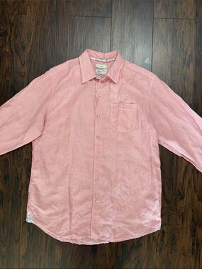 Tommy Bahama Men's Pink Linen Button-Down Shirt - Sand Linen Stripe